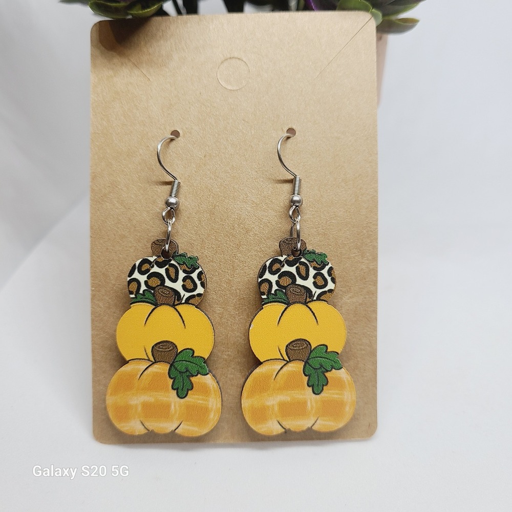 Fall Pumpkin Leopard Stacked Dangle Earrings Women Autumn Harvest Jewelry